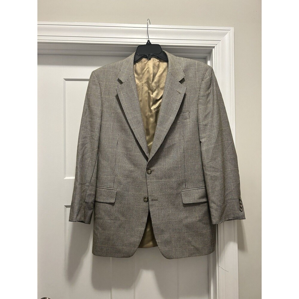 Jos A Bank Executive Collection Sport Coat Wool Silk 42L Herringbone Camel EUC